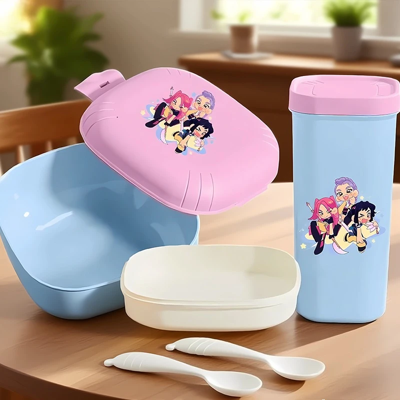 

KPop Demon Hunters Lunch box water cup set Boys Girls Bento Box Drinking Bottles school Kids Food Container fashion Water Bottle