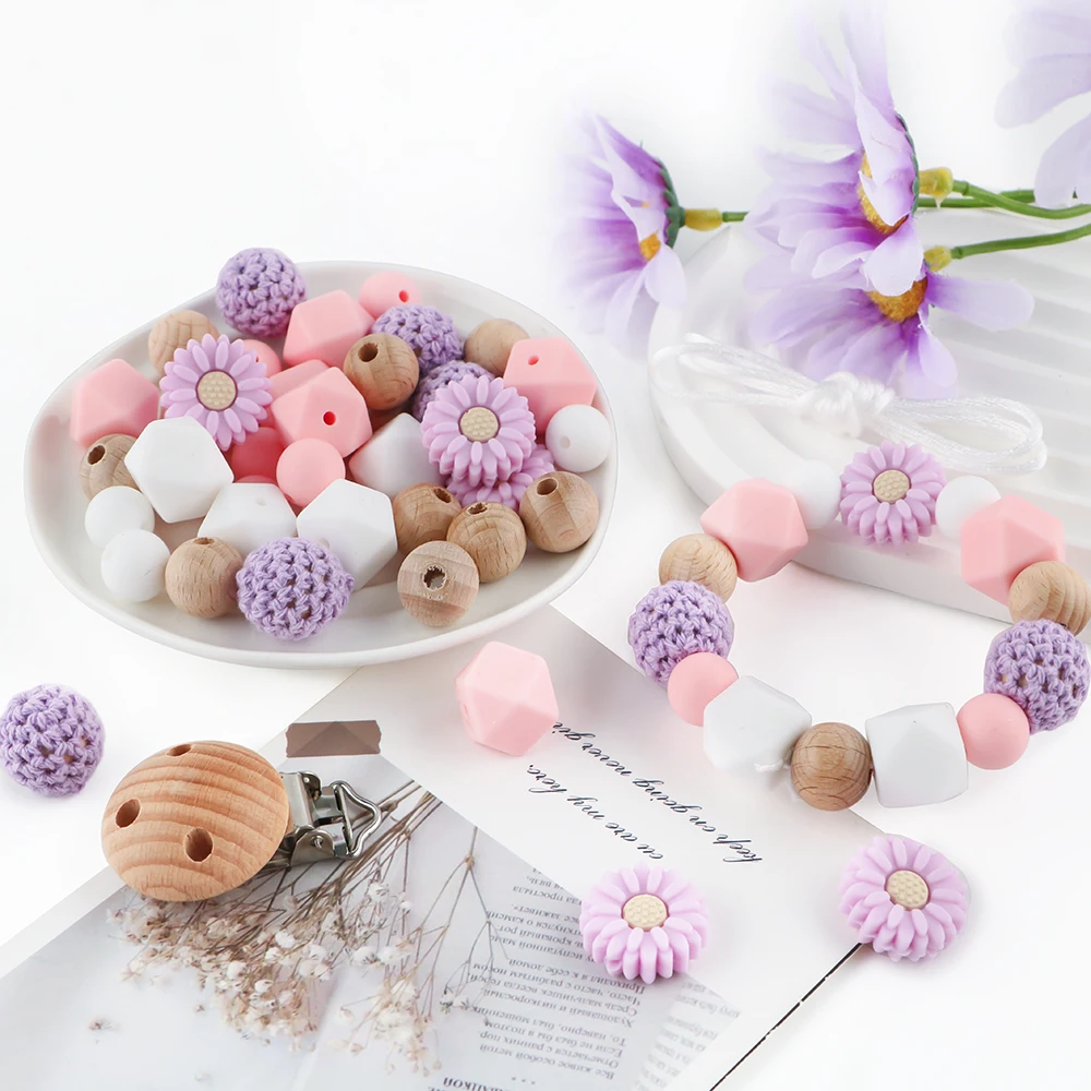 Sunrony New Silicone Daisy/Polyhedron/Beech Round Clip/Round Bead Set For Jewelry DIY Bracelet Necklace Keychain Pen Accessories