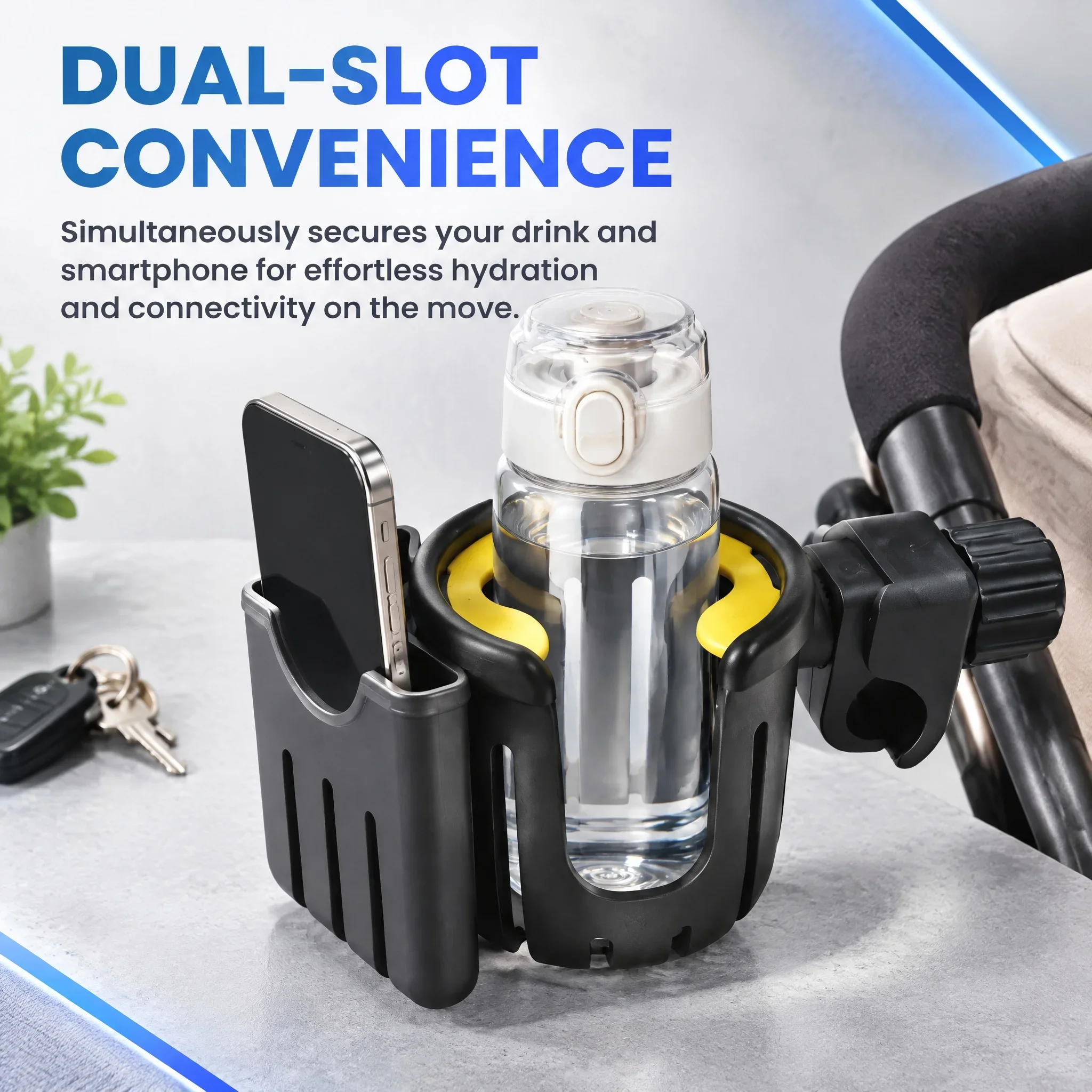 2 in 1 Wheelchair Cup Holder with Phone Holder, Universal Pram Cup Adjustable Milk Bottle Holder for Baby Stroller Wheelchair