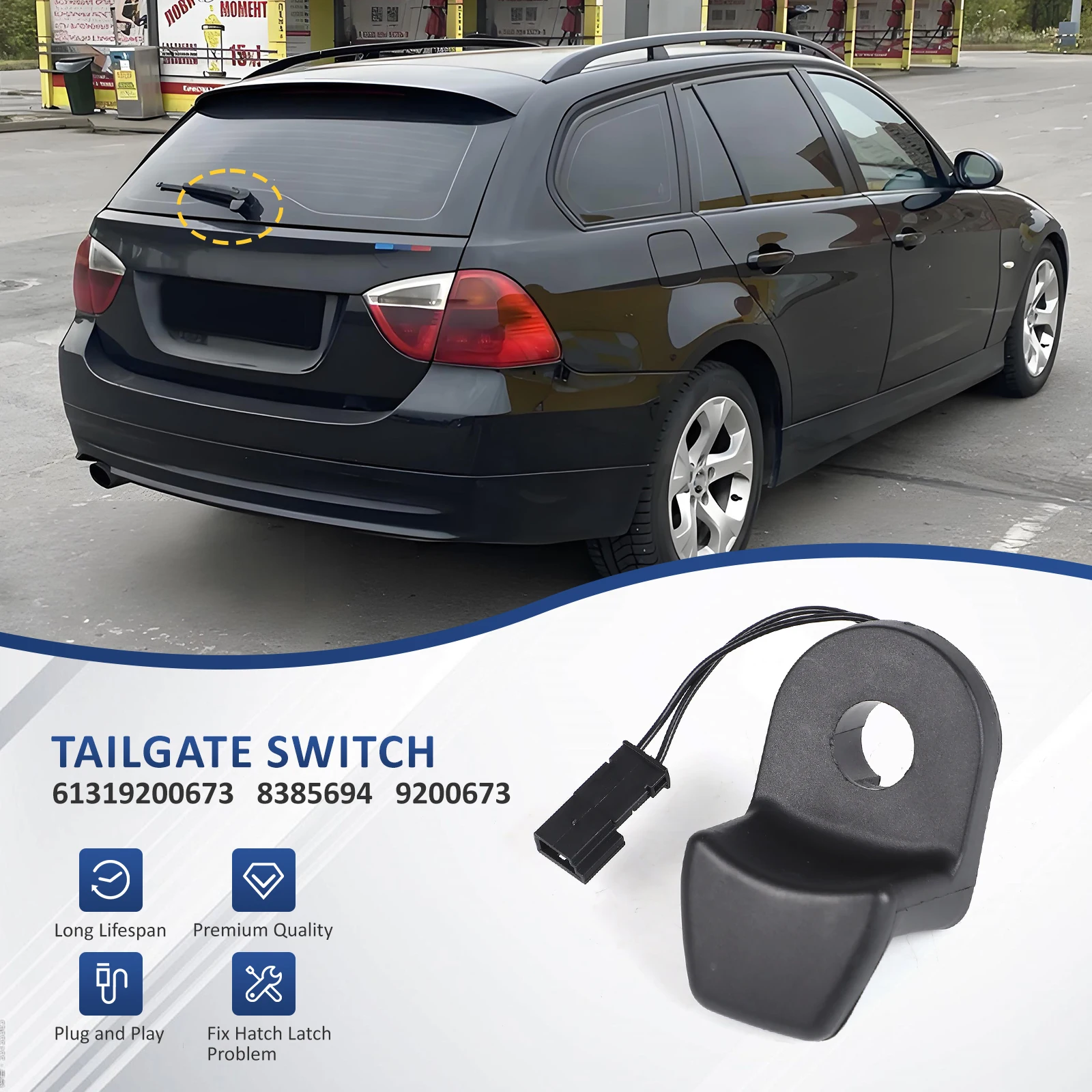 

61319200673 8385694 9200673 Black ABS Auto Car Rear Tailgate Window Key Button Switch Replacement For BMW E46 E91 E61 328i 535xi