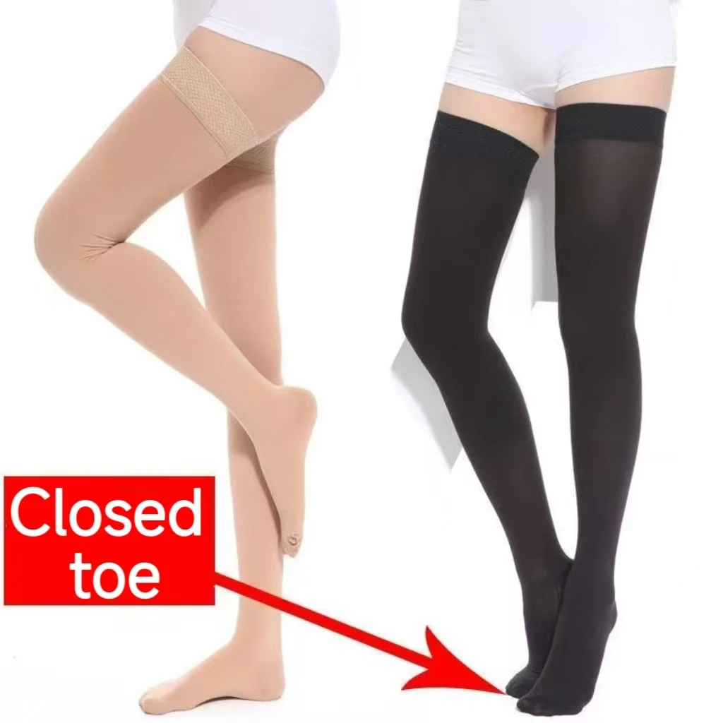 23-32mmHg Class 2 Compression Stockings with Silicone Band, High Elastic Graduated Pressure Support for Varicose Veins,Plus Size