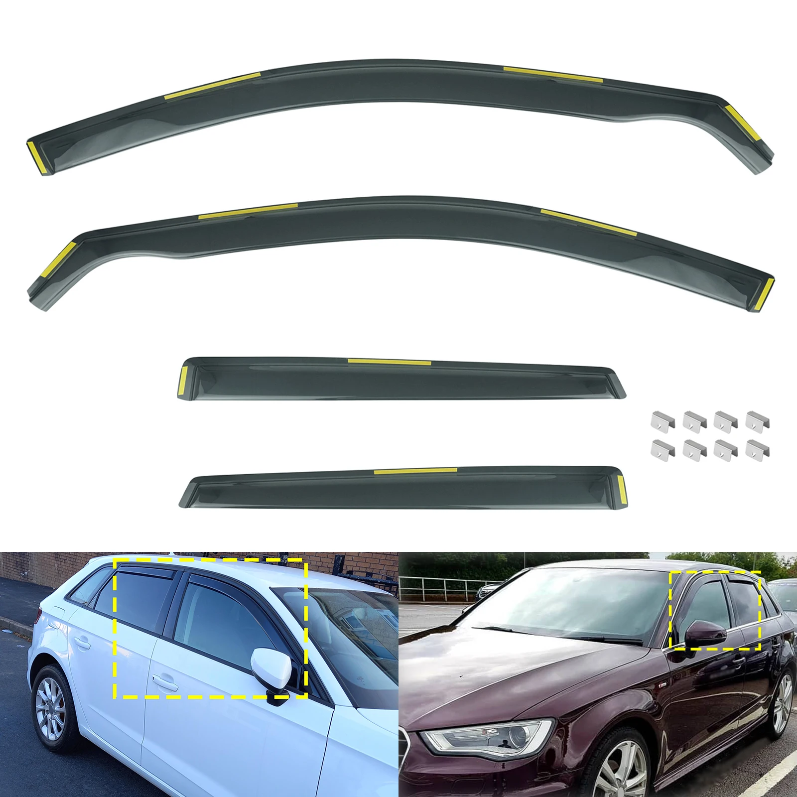 4pcs Wind Deflectors Edgevisors Tint For Audi A3 S3 RS3 8V Hatchback 5-Door 2013-2020 Auto Window Wind Rain Sun Guard Deflector