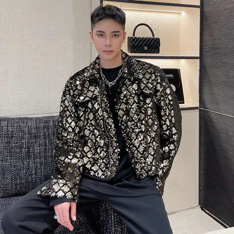 LUZHEN Splicing Sequins Design Trendy High Street Short Jackets Original Spring Men\'s Stylish Korean Reviews Many Clothes LZ7772