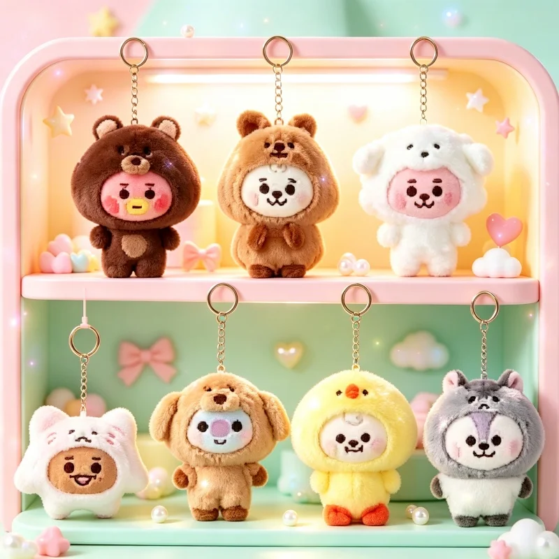 BT21 Chimmy Cooky Koya Shooky Tata Creative Anime Peripheral Cartoon Keychain, Kawaii Bag Accessories Birthday Gift for Fans