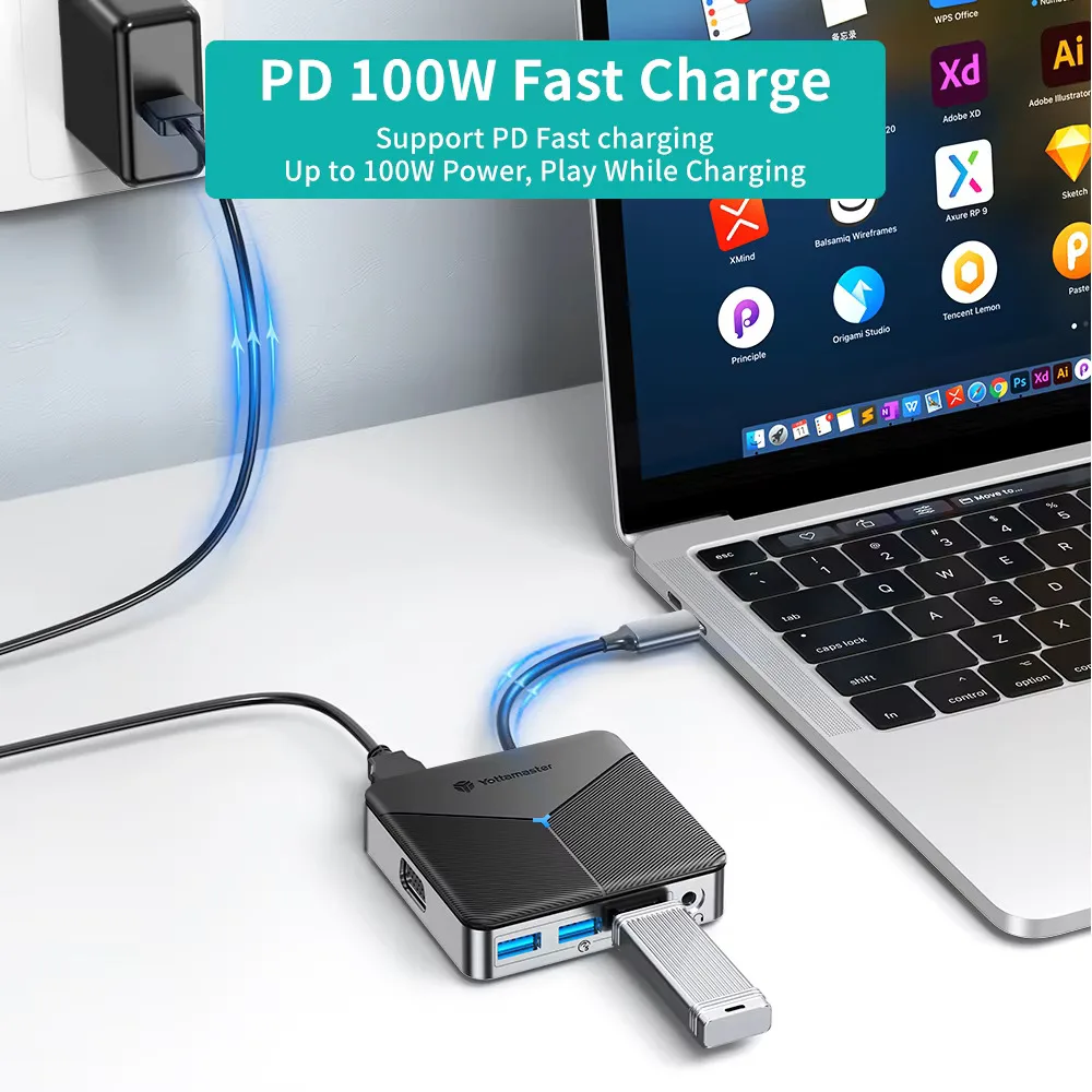 Yottamaster 4K Compatible con HDMI RJ45 PD100W 5Gbps divisor de estación de acoplamiento para MacBook portátil PC 10 puertos USB 3,0 tipo C Hub con