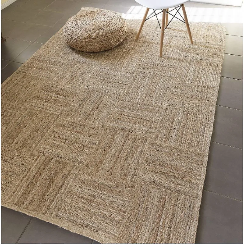 

Rug Runner Natural Jute Box Design Braided Carpet Farmhouse Rug Rustic Look Mat