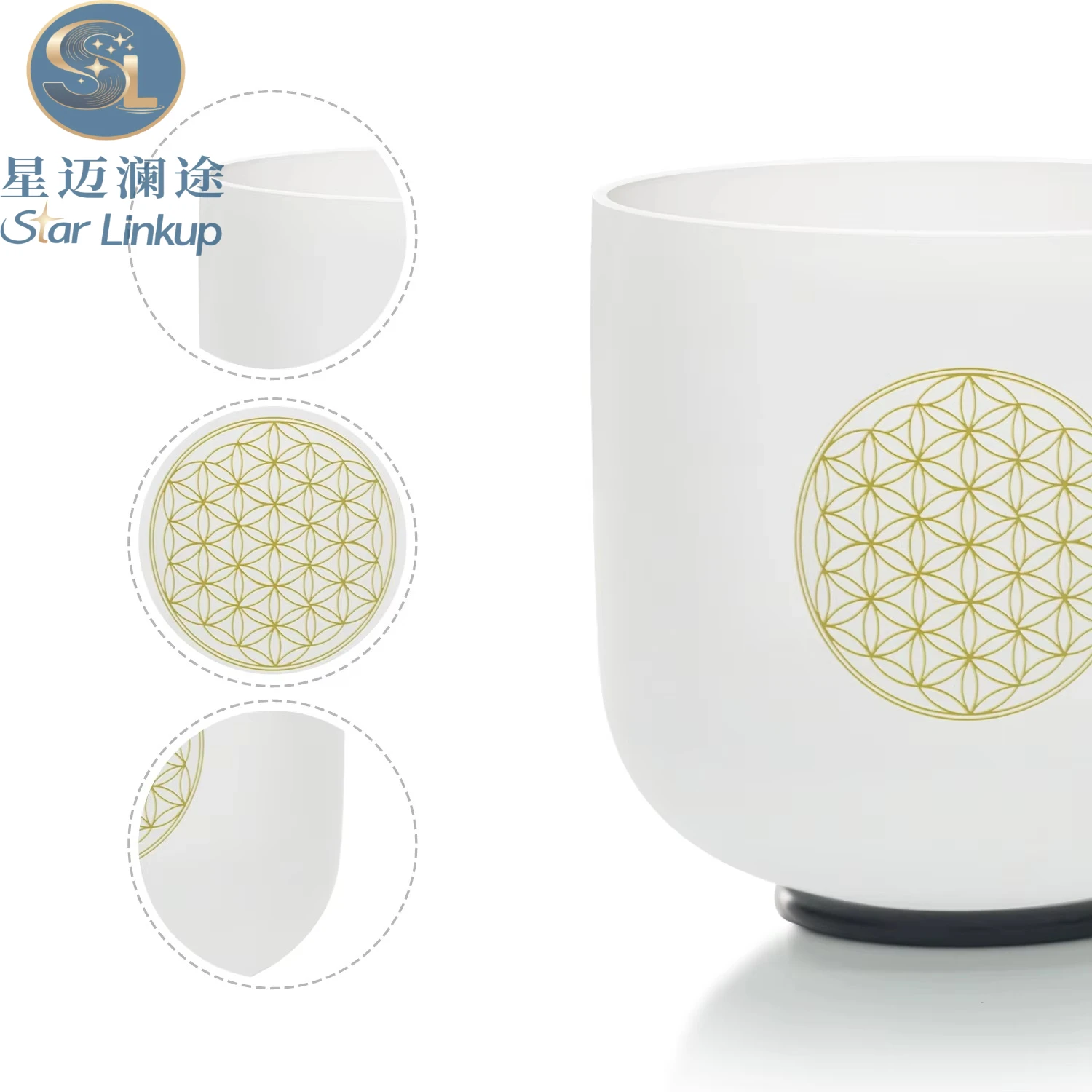 8in 528Hz Frosted Quartz Flower of Life Singing Bowl Vibrational Resonance Tool for Chakra Alignment Sound Bath & Spiritual
