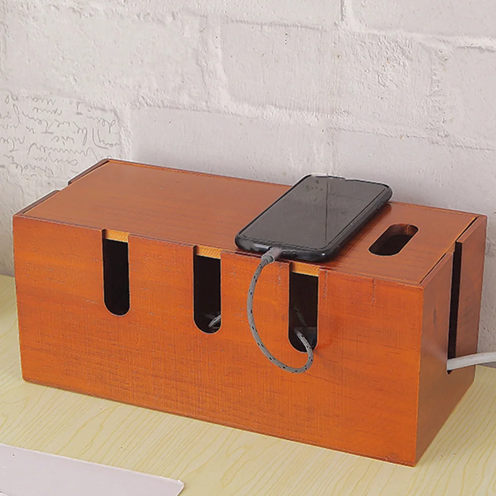 

Cable Management Box Solid Wood Organizer Case Power Cord Storage Rack Router Cover Desktop Wire Hider