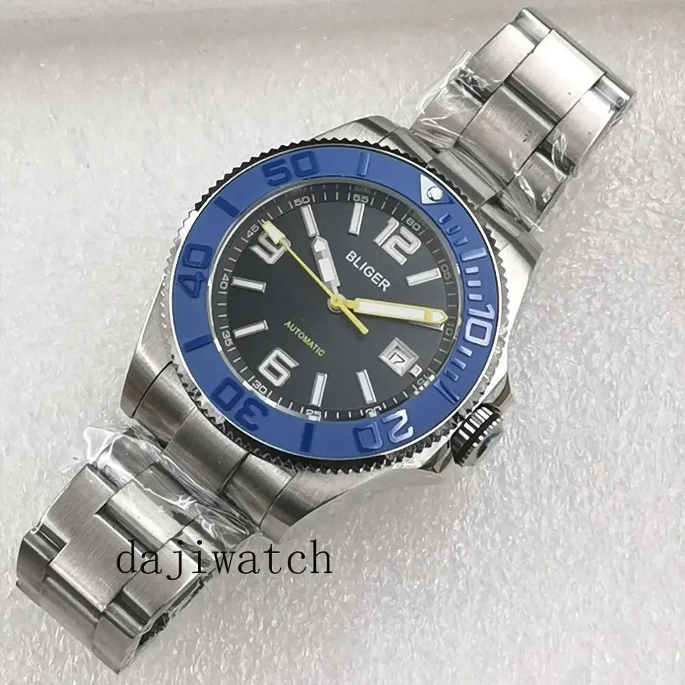 43MM bliger Luxury Men Automatic movement watch Black dial  Sapphire Glass Stainless steel Ceramic rotating bezel Luminous watch