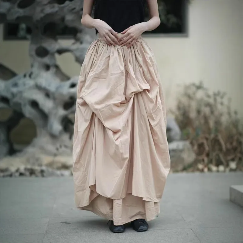 Johnature, faldas Vintage irregulares de algodón para mujer, cintura elástica, Color sólido, novedad de verano 2021, faldas femeninas plisadas de corte a