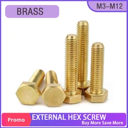 Brass External Hex Screw M3 M4 M5 M6 M8 M10 M12 Metric Thread Hexagonal Machine Bolt Electrical Copper Screws 6mm 10mm 20mm 60mm