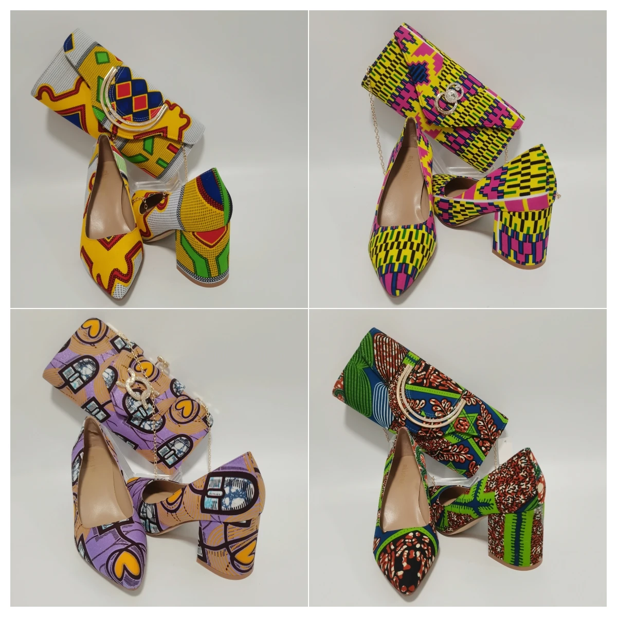 High Quality Stylish African Cotton Wax made Banquet Clutch and Chunky High Heel Shoes Suit for Wedding Ankara Wax Bag Y1031-5