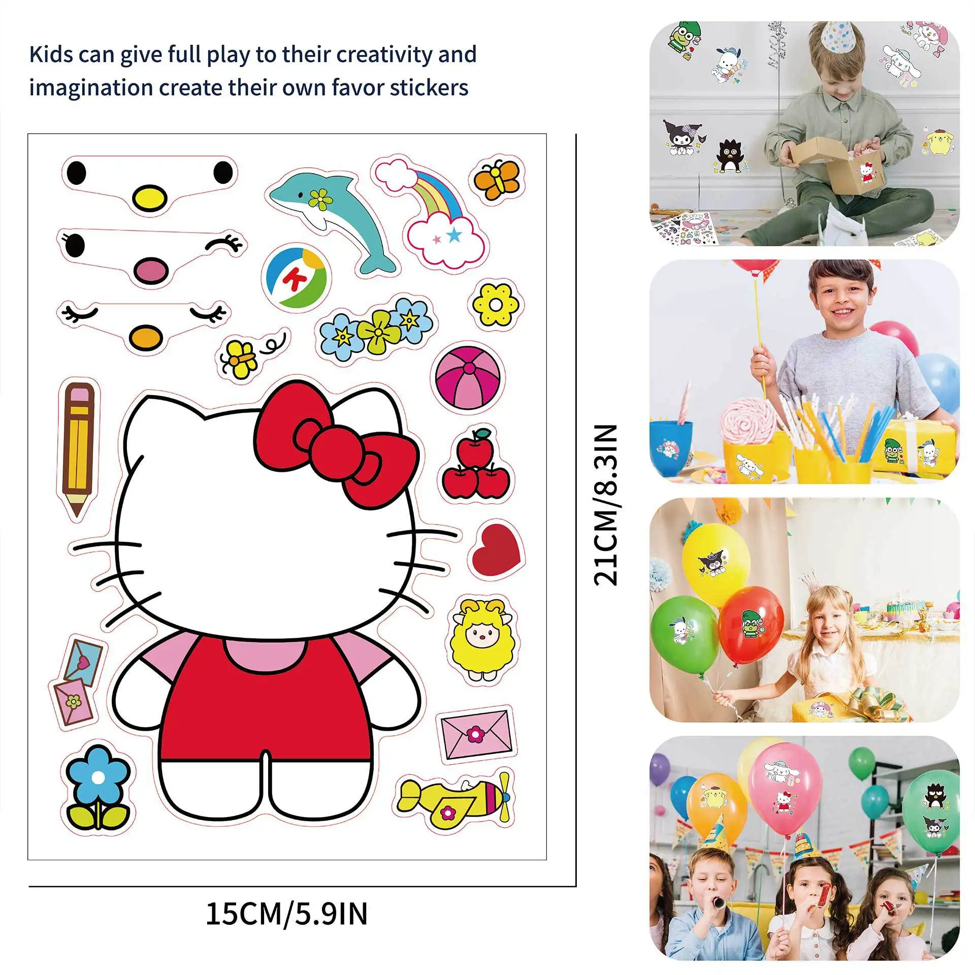 8pcs/set sanrio sticker Children DIY Puzzle Sticker melody Face Funny Anime Cartoon Assemble Stickers Kids Toys Boys Girls Gifts