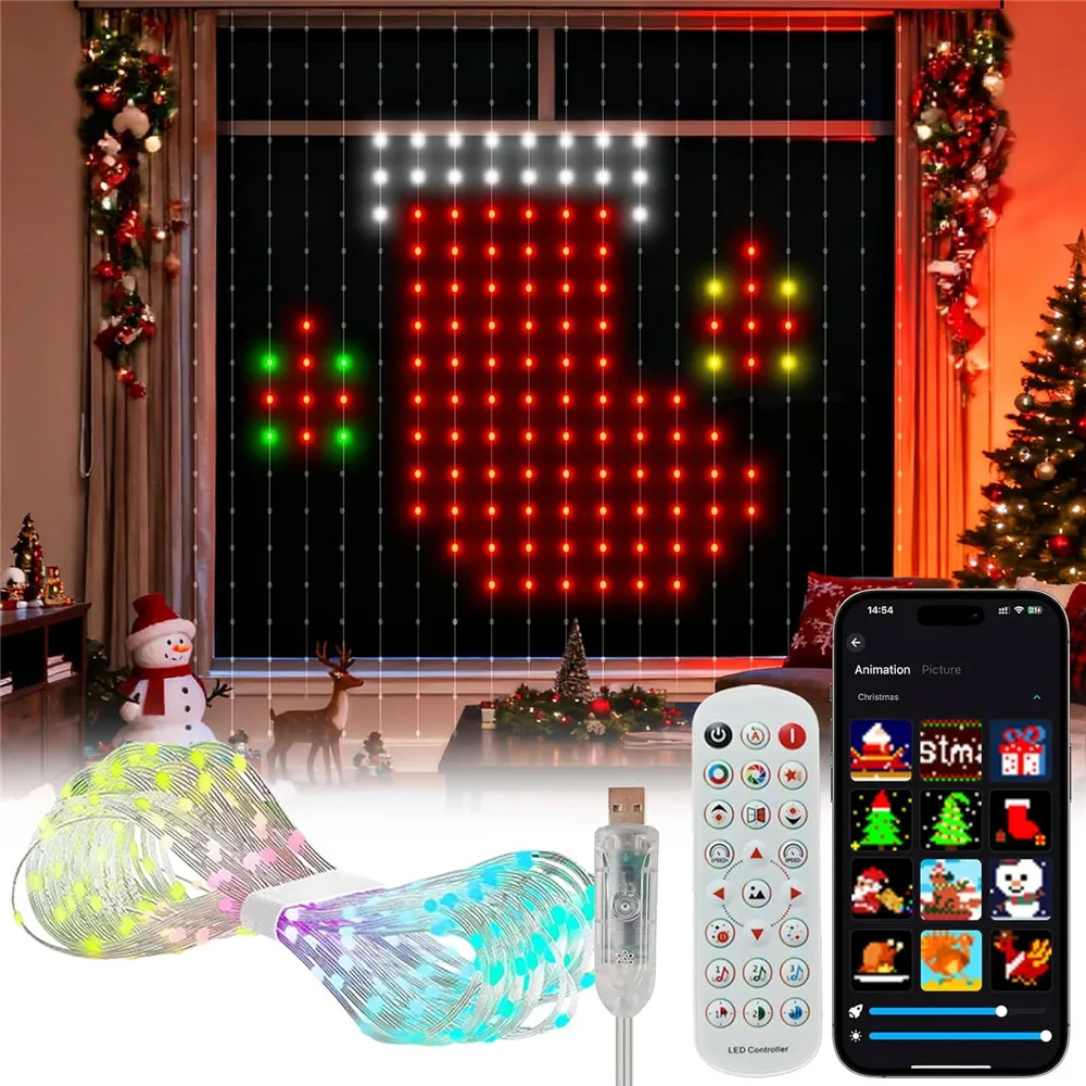 USB DC5V WS2812B Smart Led String Christmas Lights Bluetooth Music App Control RGBIC Curtain LED Addressable Party Decoration