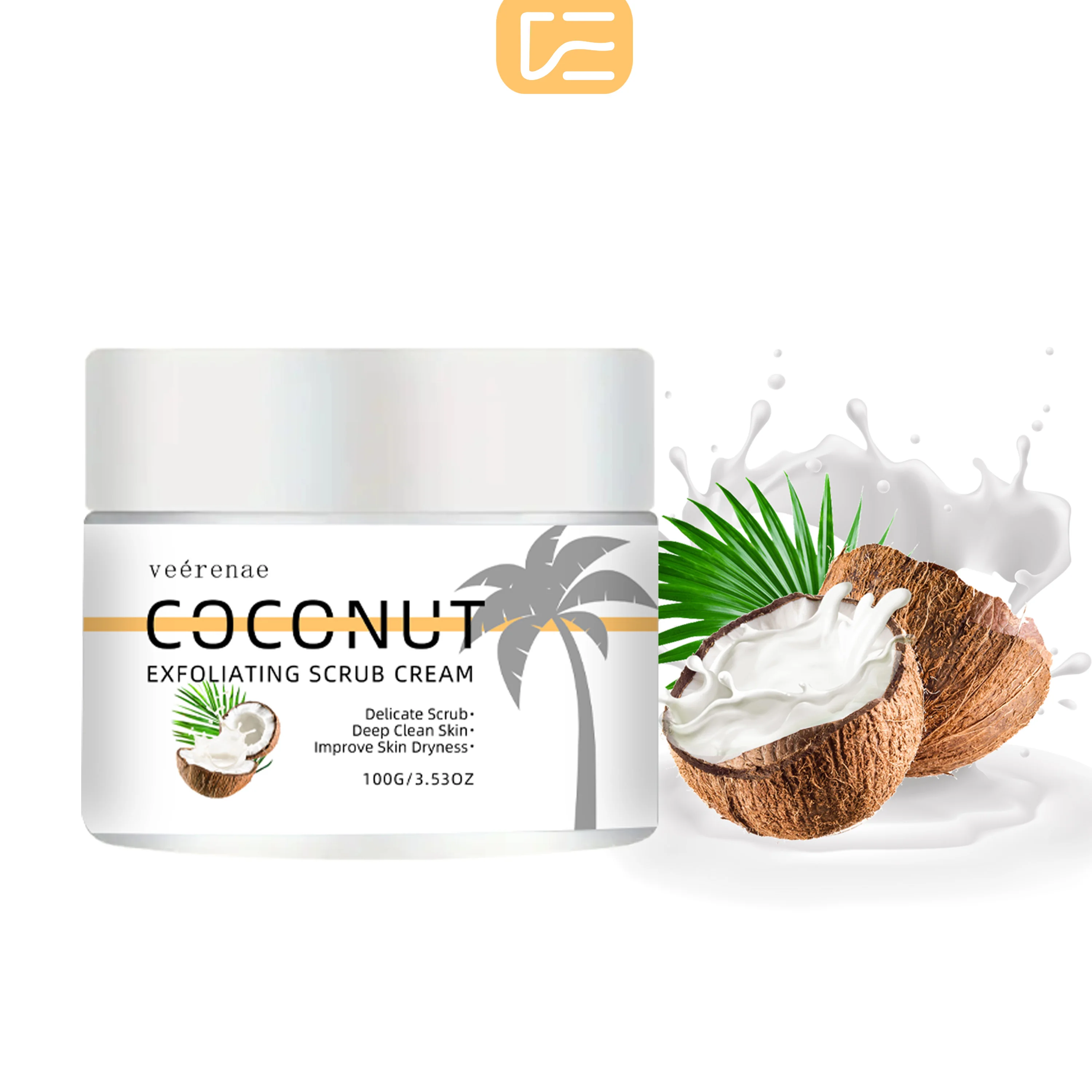 COCCNUT EXFOLIATING SCRUB CREAM, with walnut grains for all skin types. Deep cleansing, non-greasy, ideal Christmas/Valentine's