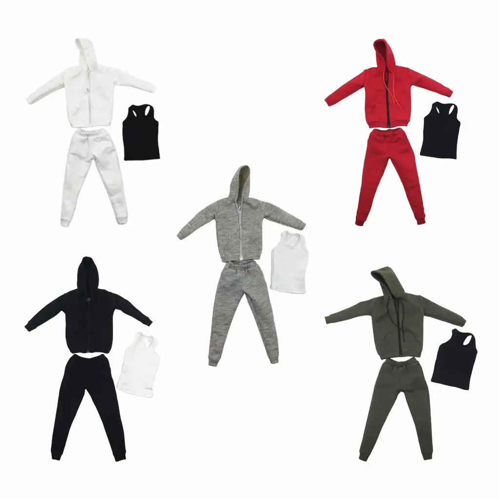 1/6 Scale Male Hoodie Sweatshirt Trousers Vest Dolls Clothes Suit fit for 12