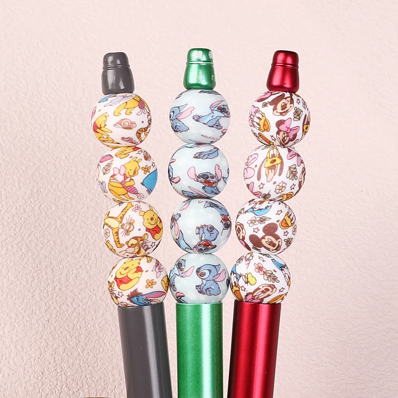 

10pcs stitch Mickey Minnie mouse round Silicone focal Beads DIY Pen Pacifier Chain bookmark keychain material