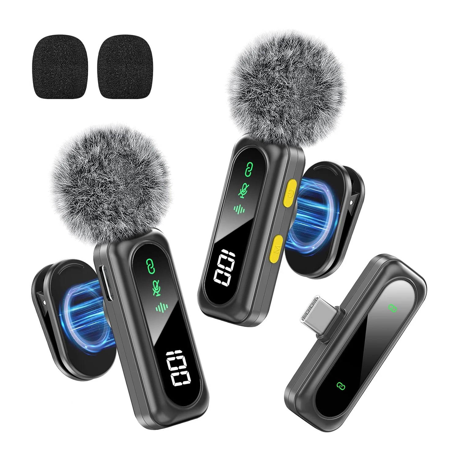 Professional Wireless Lavalier Microphone Plug and Play, with LED Power Display for Content Creators Recording, Live Streaming