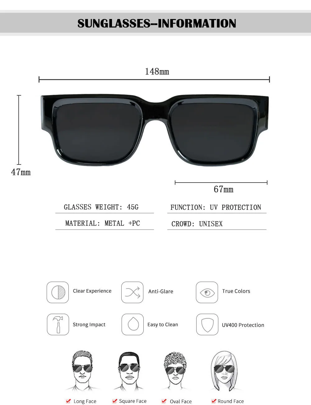 Neue Quadrat Sonnenbrille Männer Luxus Sonnenbrille Frauen Vintage-Mode Gläser Sommer Urlaub Gafas De Sol Hombre Lunette Soleil Femme – Detail 12