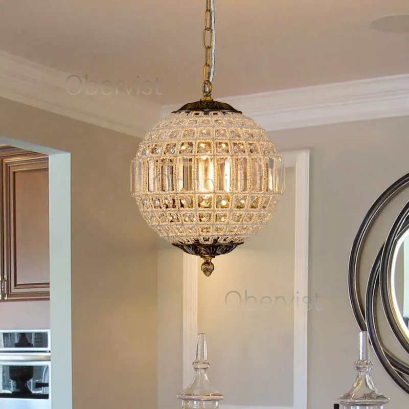 Vintage Crystal Pendant Lamp Luster Ball Hanging Chandelier for Villa Living Room Bedroom Entryway Retro American Home Decor