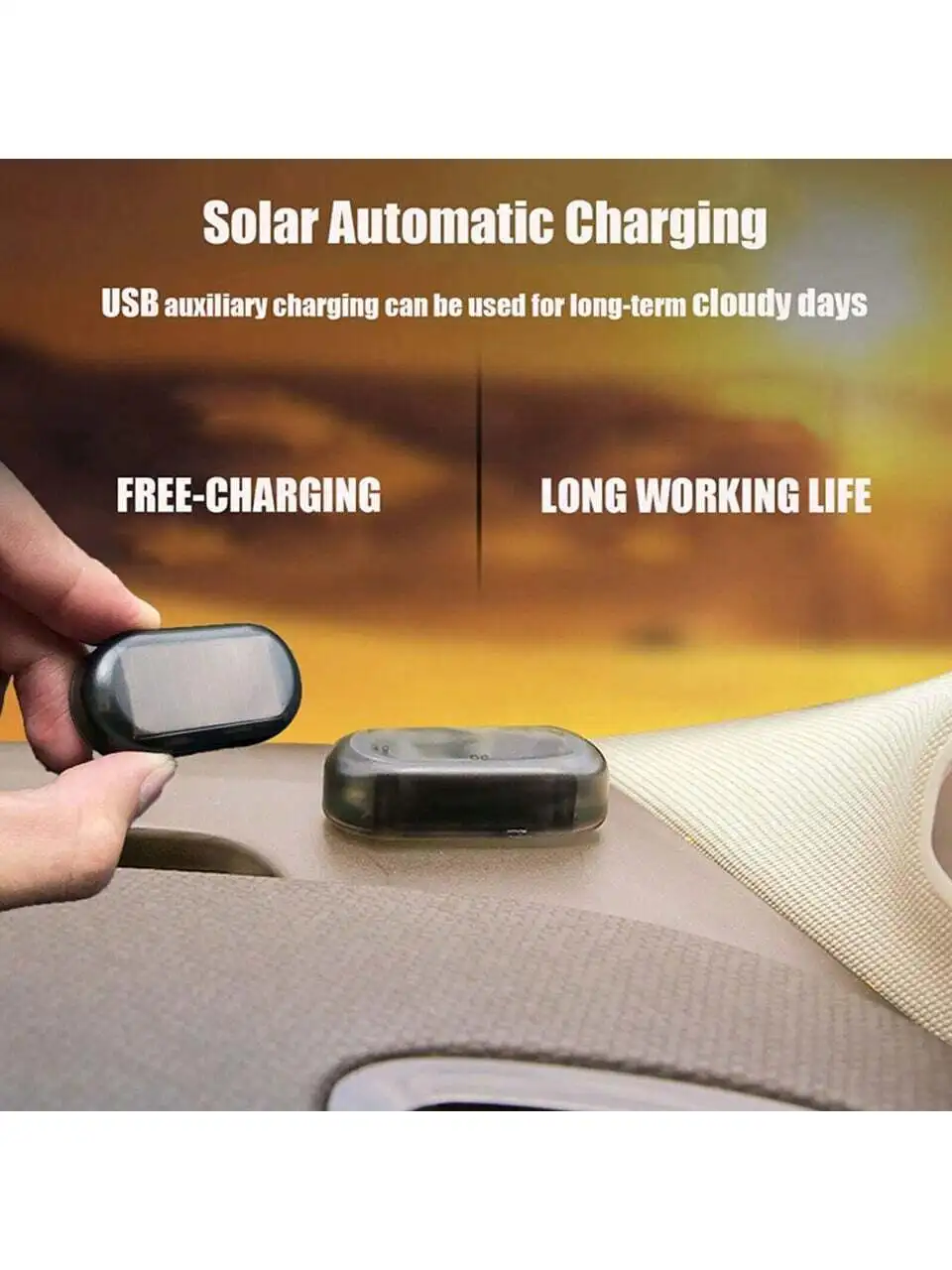 1PCS Black Shell Fake Solar Power Car Alarm LED Anti-Theft Warning Light Lamp Flashing Blinking