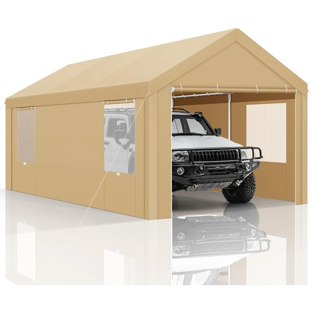 

Carports 10x20 Сверхмощный автомобильный навес для гаража со съемными боковыми стенками и дверями, портативный навес для автомобиля с оцинкованной рамой и Bui
