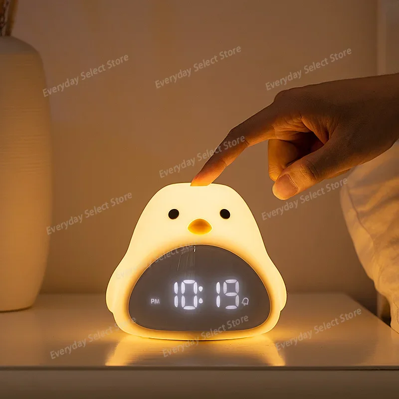 Cute Time‑Bird Digital Alarm Clock, USB‑Rechargeable Warm‑LED Night Light, Silent Desktop Clock for Kids Student Bedroom