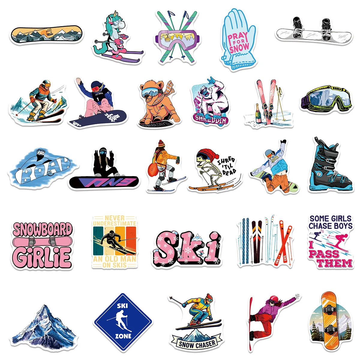 Autocollants Graffiti de ski de dessin animé, 50 pièces, décoration créative, étui de téléphone portable, valise, iPad, jouets imperméables pour enfants, cadeaux
