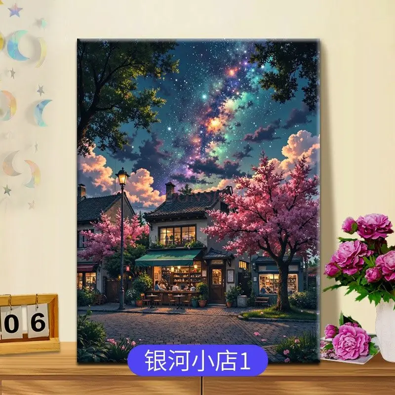 1set Dreamy Town DIY Digital Oil Painting 2025 New Acrylic Painting Hand Fill Color Healing Acrylic Painting