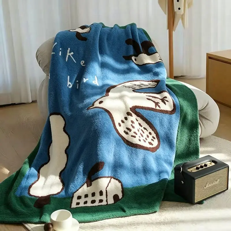 Cartoon Bird Flannel Blanket ins Wind Office Shawl Air Conditioning Blanket Dormitory Student Lunch Break Blanket