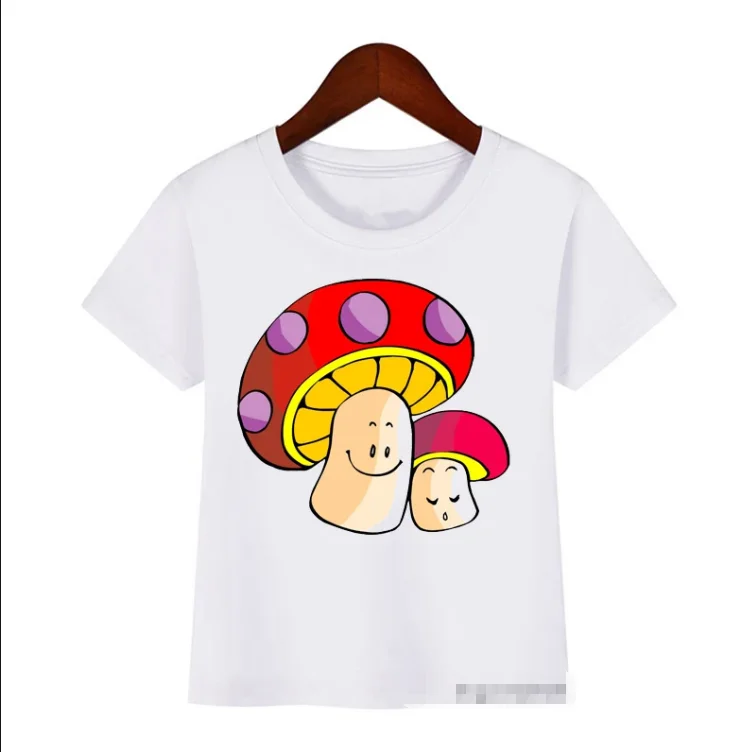 Funny Mushroom Cartoon Print T-shirt, tops de manga curta infantil, roupas infantis, moda verão, novo