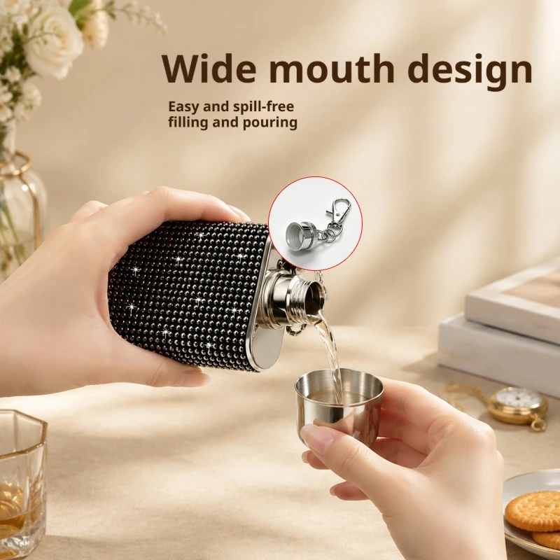 Rhinestone Portable Hip Flask Mini Metal Travel Storage Container Outdoor Pocket Bottle For Daily Carry