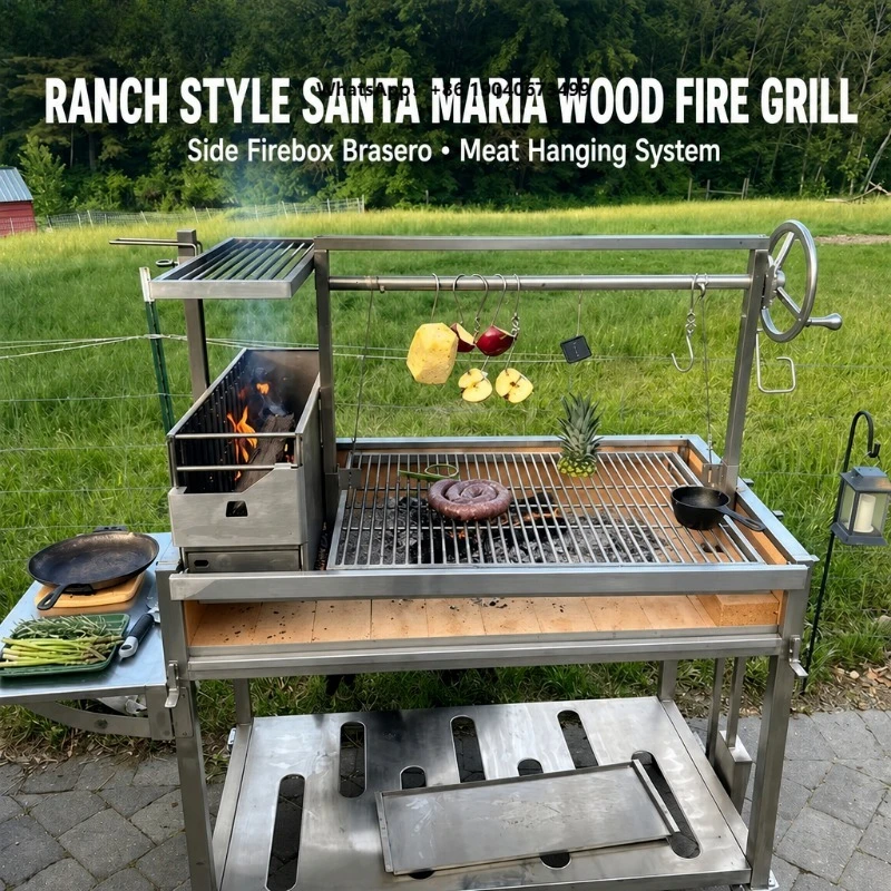 BBQ Grills with Wood Charcoal Fire Box Style Stainless Steel Commercial Grade XH