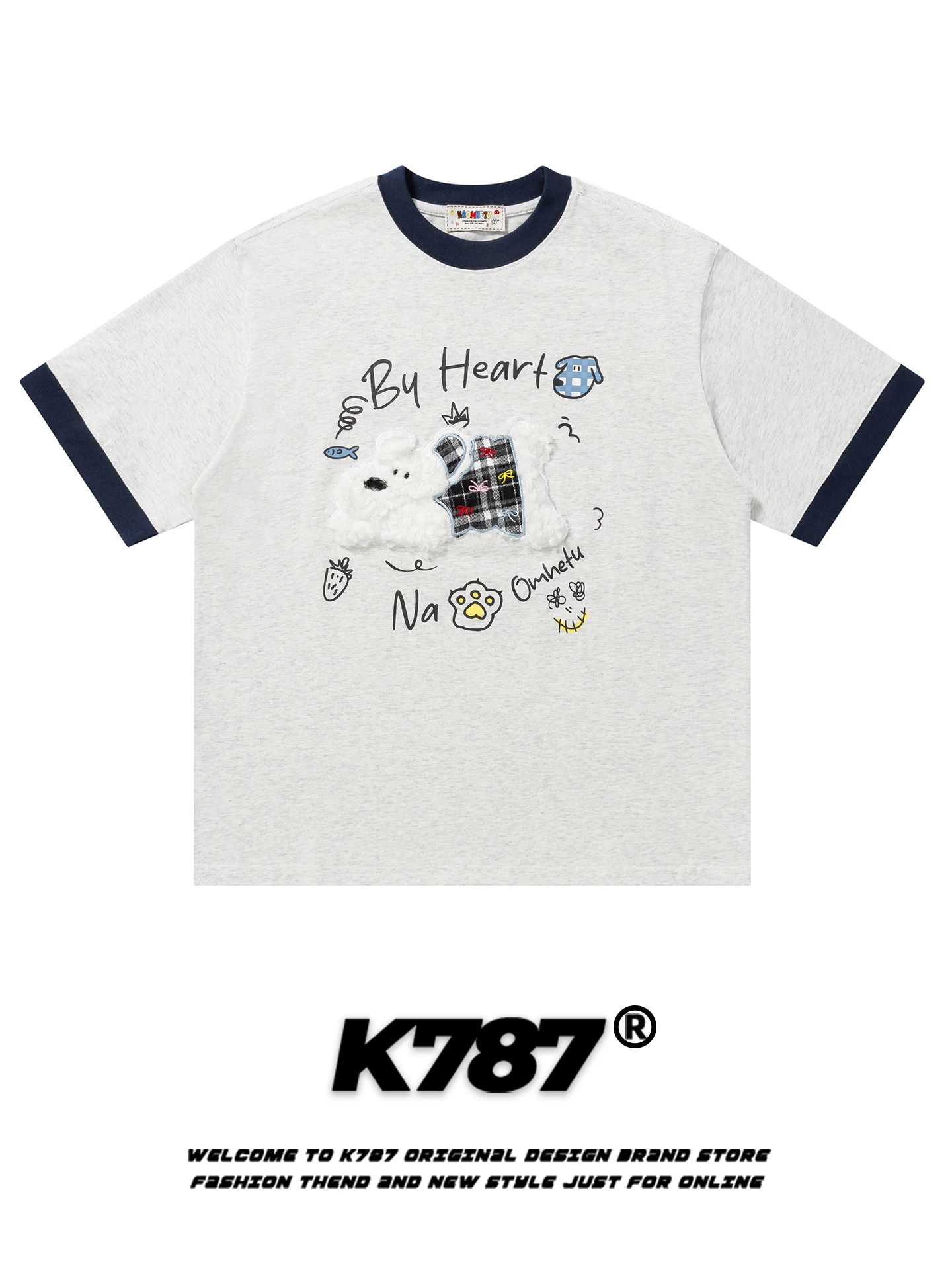 

Футболка женская K787 в американском повседневном стиле с милым принтом маленькой собачки, свободного кроя, омолаживающая, в стиле INS, с круглым вырезом, для сестер