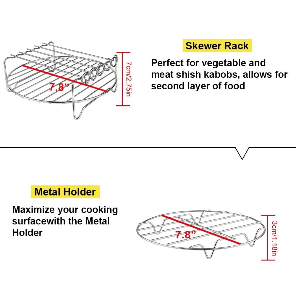 2 pçs acessórios fritadeira de ar rack de ar conjunto multi-purpose dupla camada rack com espeto para xl power airfryer philips