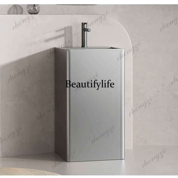 Gun gray color column basin, ceramic integrated floor type, outdoor courtyard column type washbasin