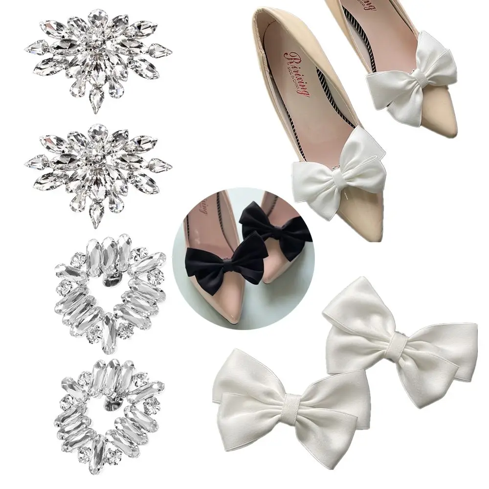 2PCS Shoe Accessories Wedding Brooch Charm Buckle Rhinestone Shoe Clip Silk Flower Shoe Decorations