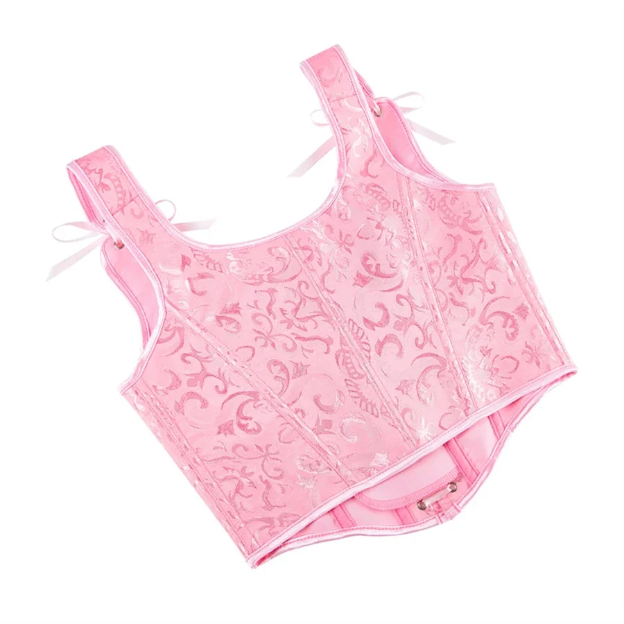 Women Gothic Vintage Overbust Corset Jacquard Crop Tops Retro Brocade Bustier Lace Up Sexy Bustiers with Shoulder Straps