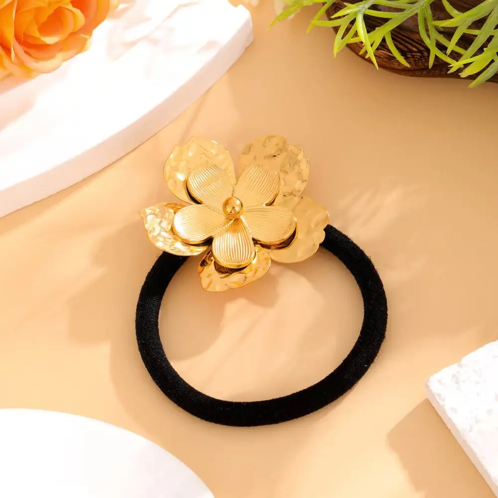 إكسسوارات شعر ذيل حصان من الفولاذ المقاوم للصدأ ، طبقات مزدوجة ، زهرة بخمس أوراق ، أزياء بسيطة ، رباط مطاطي ، غطاء رأس للسيدات ، هدية #3