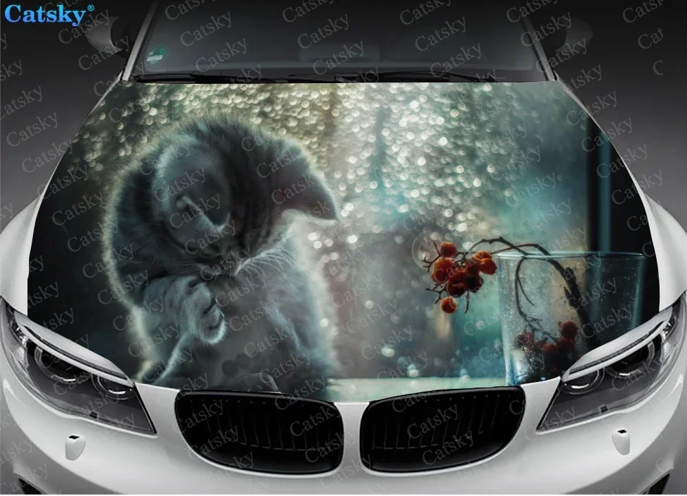 Animal Funny Cat Kittens Car Hood Vinyl Stickers Wrap Vinyl Film Engine Cover Decals Sticker on Car Auto Accessories