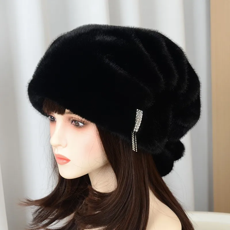 The new fashionable and trendy furry hat for women features  headpiece fur ear protector exuding an elegant refined charm