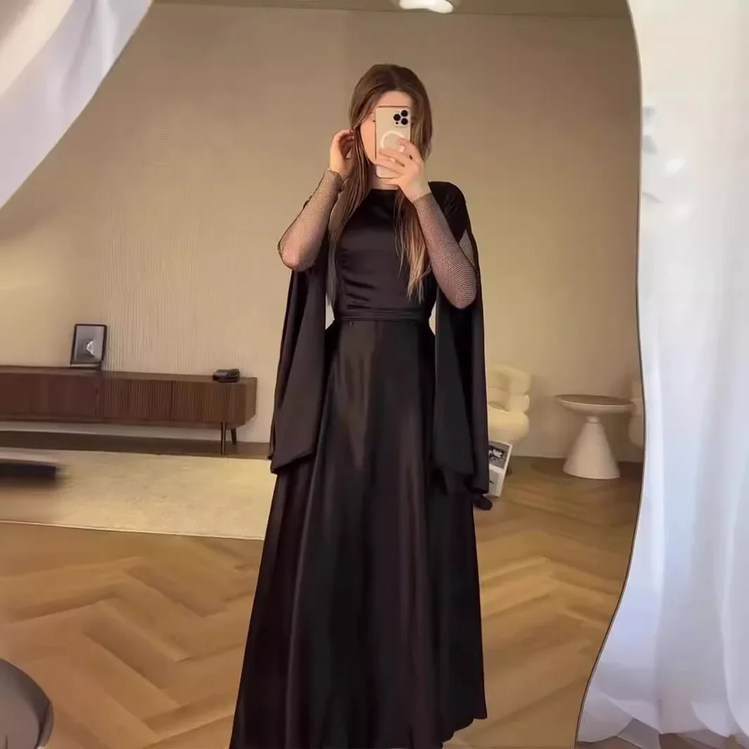 Women Bandage Maxi Dress High Waist 2024 Fashion Patchwork Elegant Long Sleeve Dress Ladies Gown Long Dress