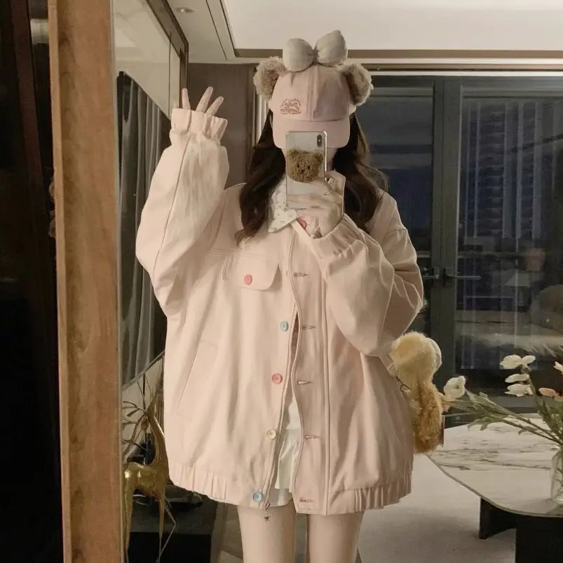 여성용 고급 자수 데님 프리미엄 시즌 빅사이즈 긴소매 스탠드업 칼라 레저 포켓 라펠 하이 자켓