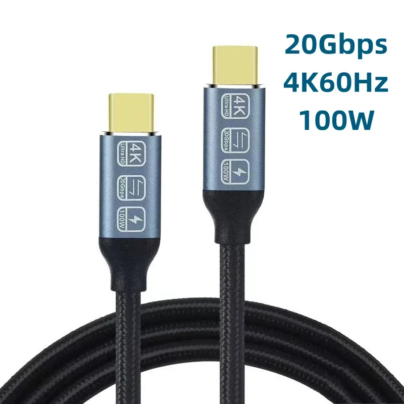 

USB C 3.2 Gen2 20Gbps Thunder-bolt3 Type-C Data Cable 4K@60Hz 100W 5A PD QC Charging and Data Sync Cable for PC Macbook Pro