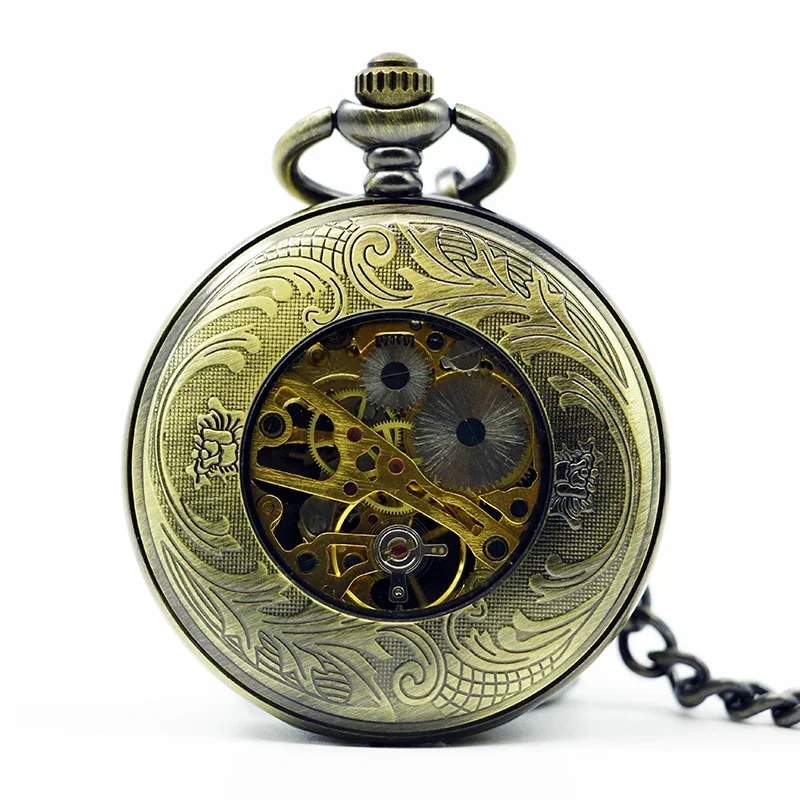 Montre de poche mécanique rétro en émail fleur verte, collier Antique, chaîne pendentif pour hommes et femmes, montres Fob PJX1200