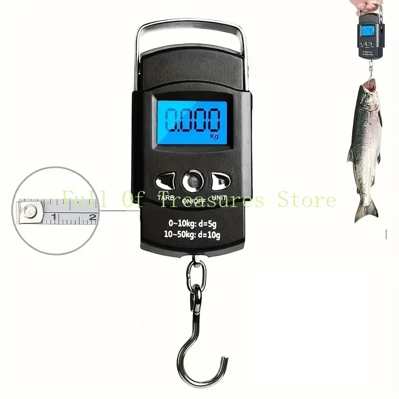 Escala de pesca com display LCD retroiluminado, fita métrica embutida, viagem digital eletrônica pendurado gancho escalas, 110lb, 50kg