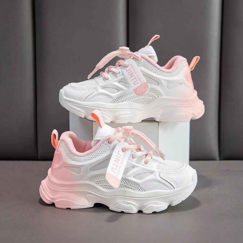 Little Girls Platform Casual Sneakers 2026 New Spring Kids Sports Sneakers Soft Sole Versatile Chic Kid Barefoot School Trainers