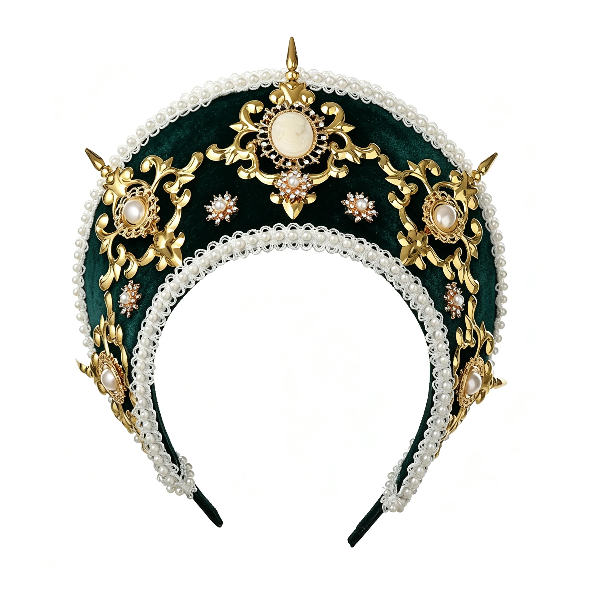 Renaissance Headband Tudor Crown Women Halloween Costume Anne Boleyn Royal French Hood Cosplay Headpiece