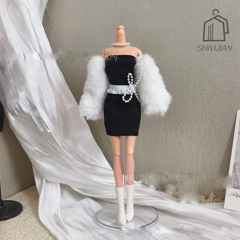 30cm Supermodel Doll Clothes Accessories Socialite Princess Fashion Luxury Checkered Jacket Dresses 1/6 Doll Dress-Up Clothing