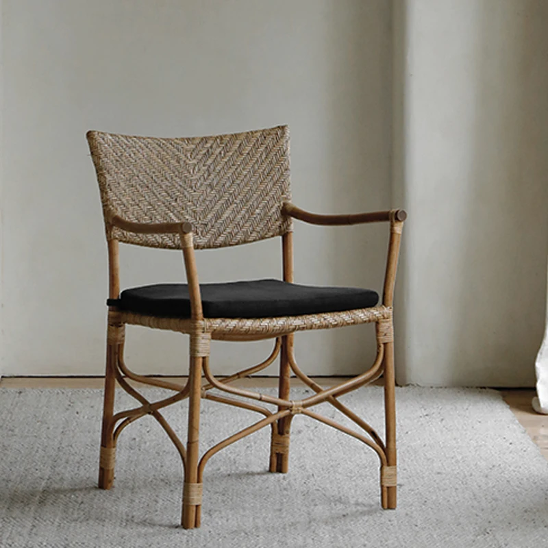 

Ротанговая садовый обеденный стул для дома, натуральная кресло из ротанга, простой современный балкон, стул для отдыха, ретро мебель, WKGC